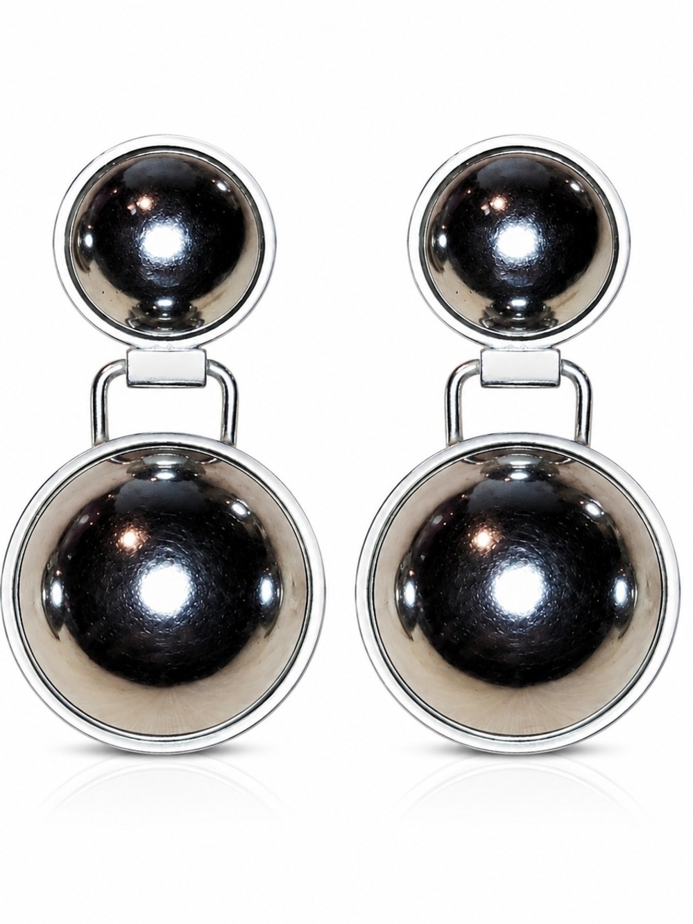 Vintage Bellini Silver Tone Dome Clip Earrings Large Modernist Statement 2.25”